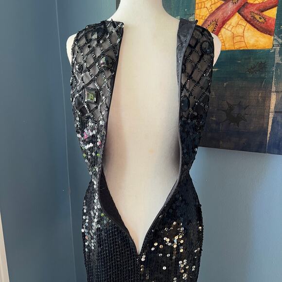 Niteline Della Roufogali Black Sequin Mesh‎ Dress Women's Size 6 80s Vintage - Picture 8 of 11